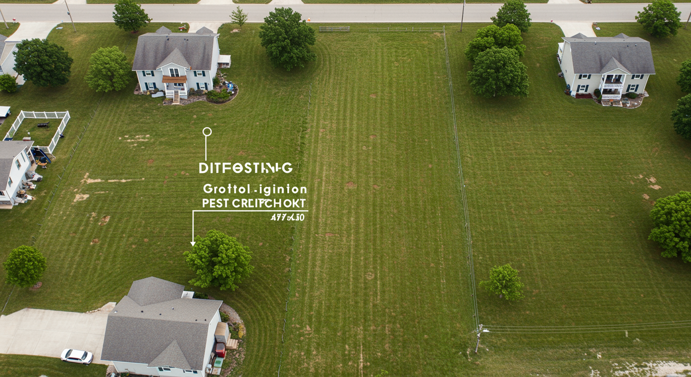 An aerial view of a neighborhood in Biloxi, showcasing various lawns, some treated and some not, emphasizing the difference professional pest control can make.