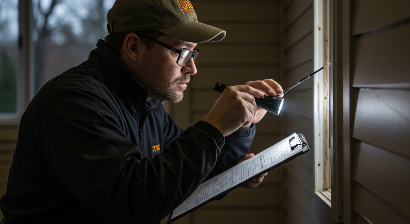 Pest Control Technician Inspecting Home