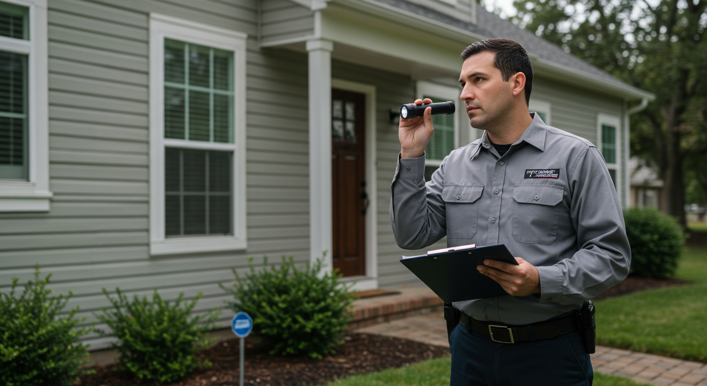A pest control technician inspecting a home